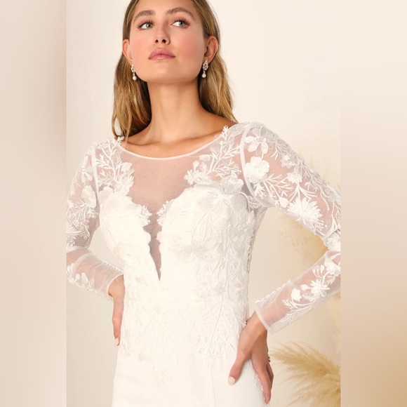 Eternity with you white lace mesh long sleeve mermaid maxi dress - Picture 4 of 5